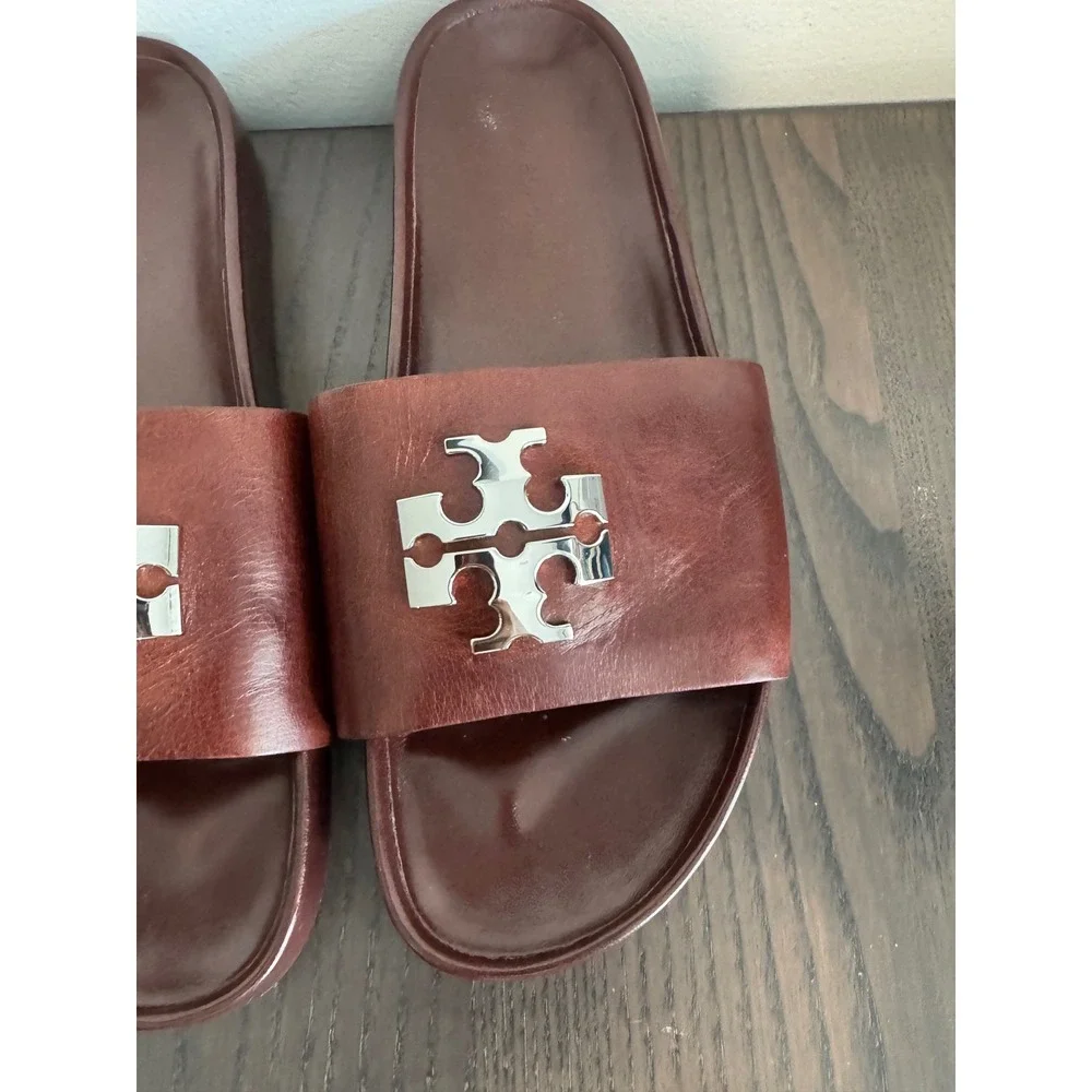 Tory Burch Charlie Sport Slide Womens 8.5 Papaya Seed Leather luxury sandals